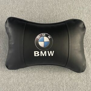 BMW Logo Car Headrest Neck Pillow Black Faux Leather New Sealed